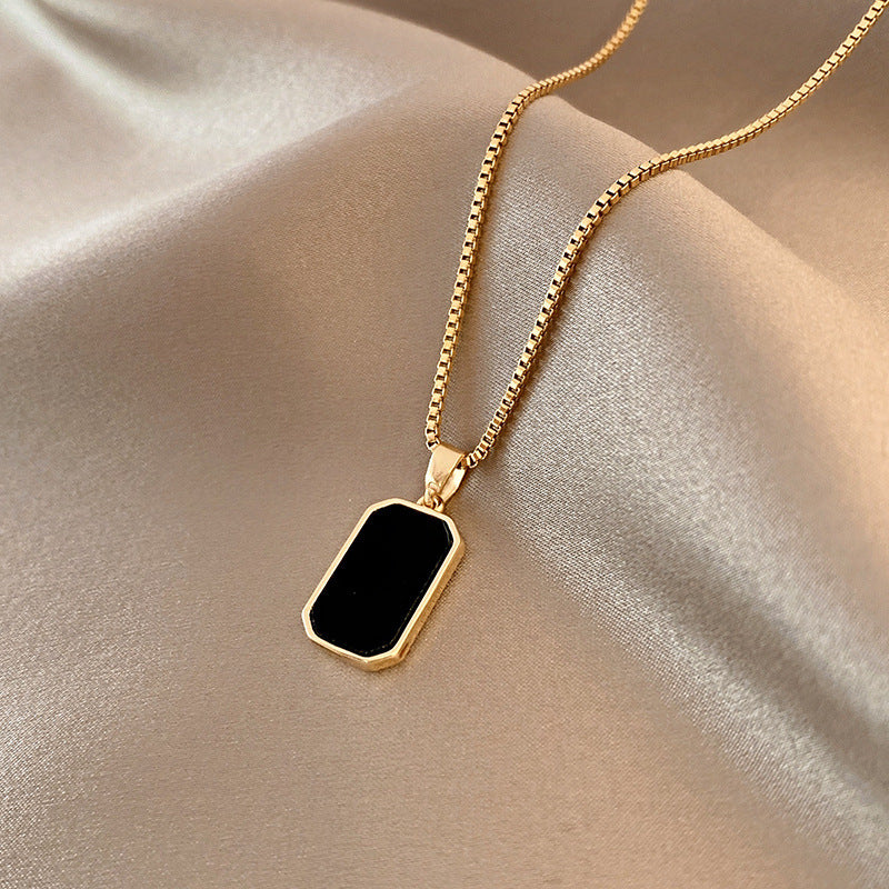 18K Gold Plated Titanium Steel Rectangular Pendant Necklace | Non-Fading Small Black Bar Jewelry for Men & Women LONDYN UPBRINGING