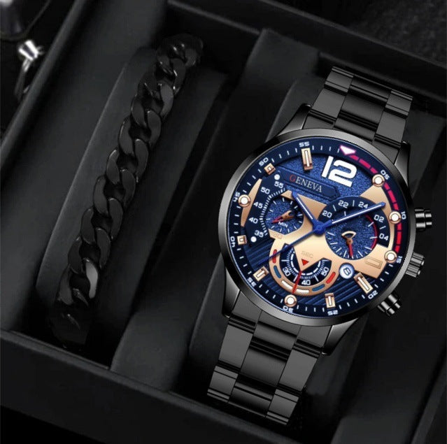 2PCS Men’s Quartz Watch & Bracelet Set – Steel Strip Fashion Business Watches, Perfect Valentine’s Gift LONDYN UPBRINGING