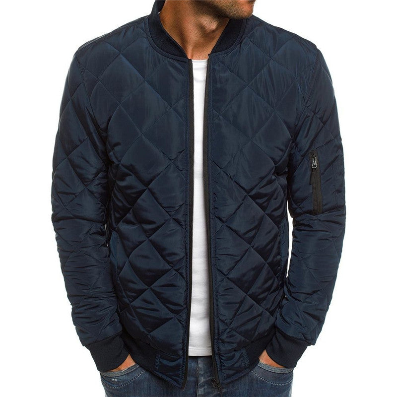 Solid Color Coat Winter Stand Collar Jacket For Men Fashion Rhombus Sewing Design Coat Casual Business Clothing LONDYN UPBRINGING