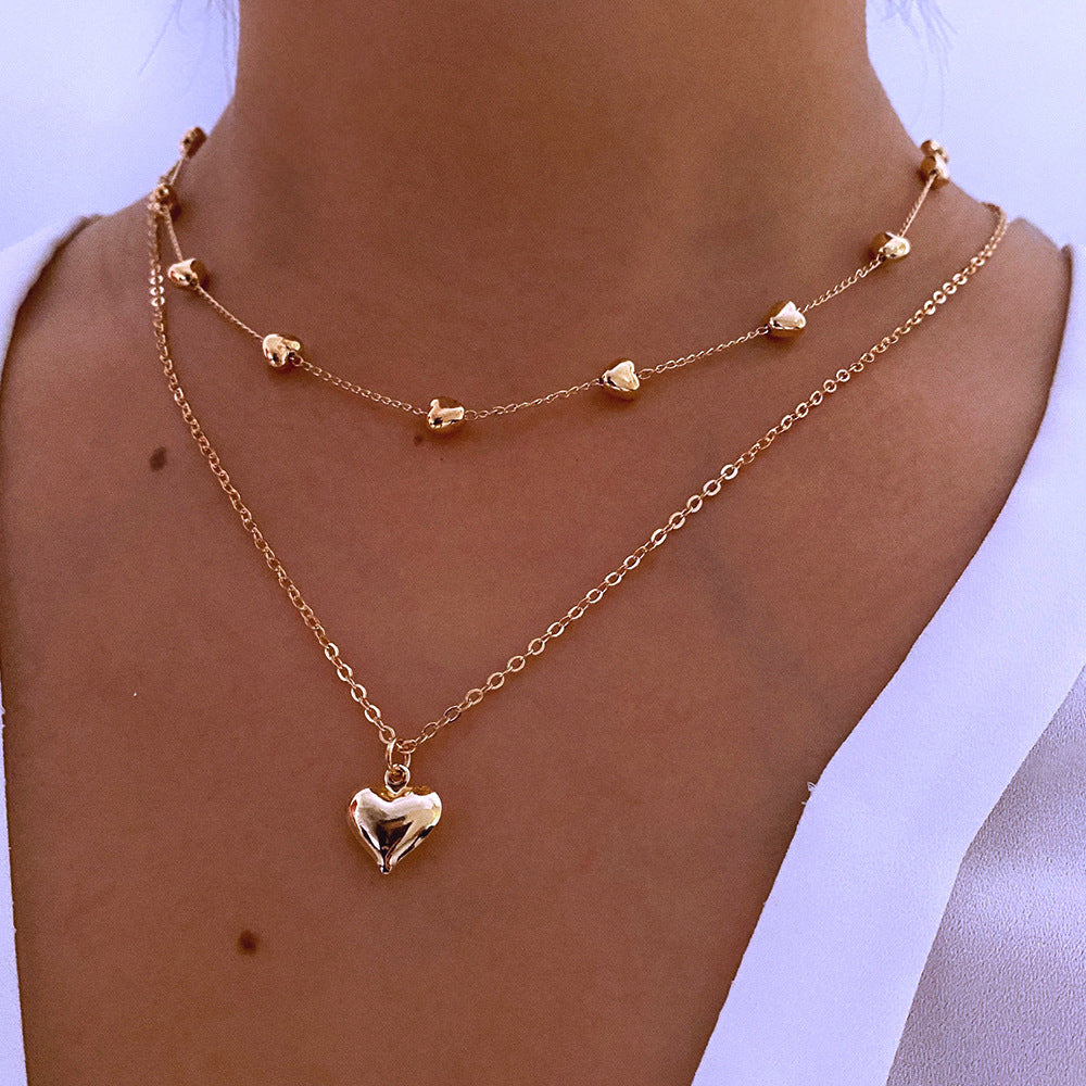 Double-layer Heart Pendant Fine Chain Necklace For Women Multilayer Gold Color Metal Necklaces Fashion Jewelry Accessories LONDYN UPBRINGING