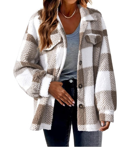 Women's Soft Sherpa Lamb Fleece Jacket: Button-Front Cozy Winter Teddy Coat LONDYN UPBRINGING