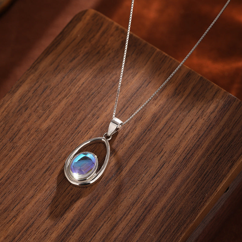 Rainbow Moonstone Pendant Necklace for Women | Genuine 925 Sterling Silver | June Birthstone Jewelry Gift LONDYN UPBRINGING