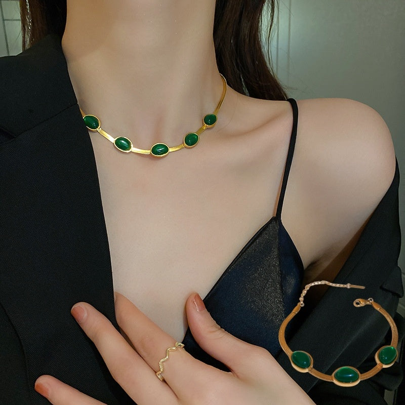 Boho Multilayer Necklace for Women | Green Stone Crystal Pendant & Snake Chain Fashion Jewelry LONDYN UPBRINGING