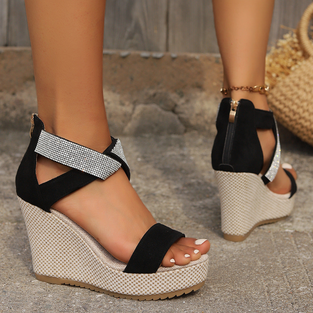 Women's Rhinestone Wedge Sandals | Summer Platform Fish Mouth Shoes LONDYN UPBRINGING