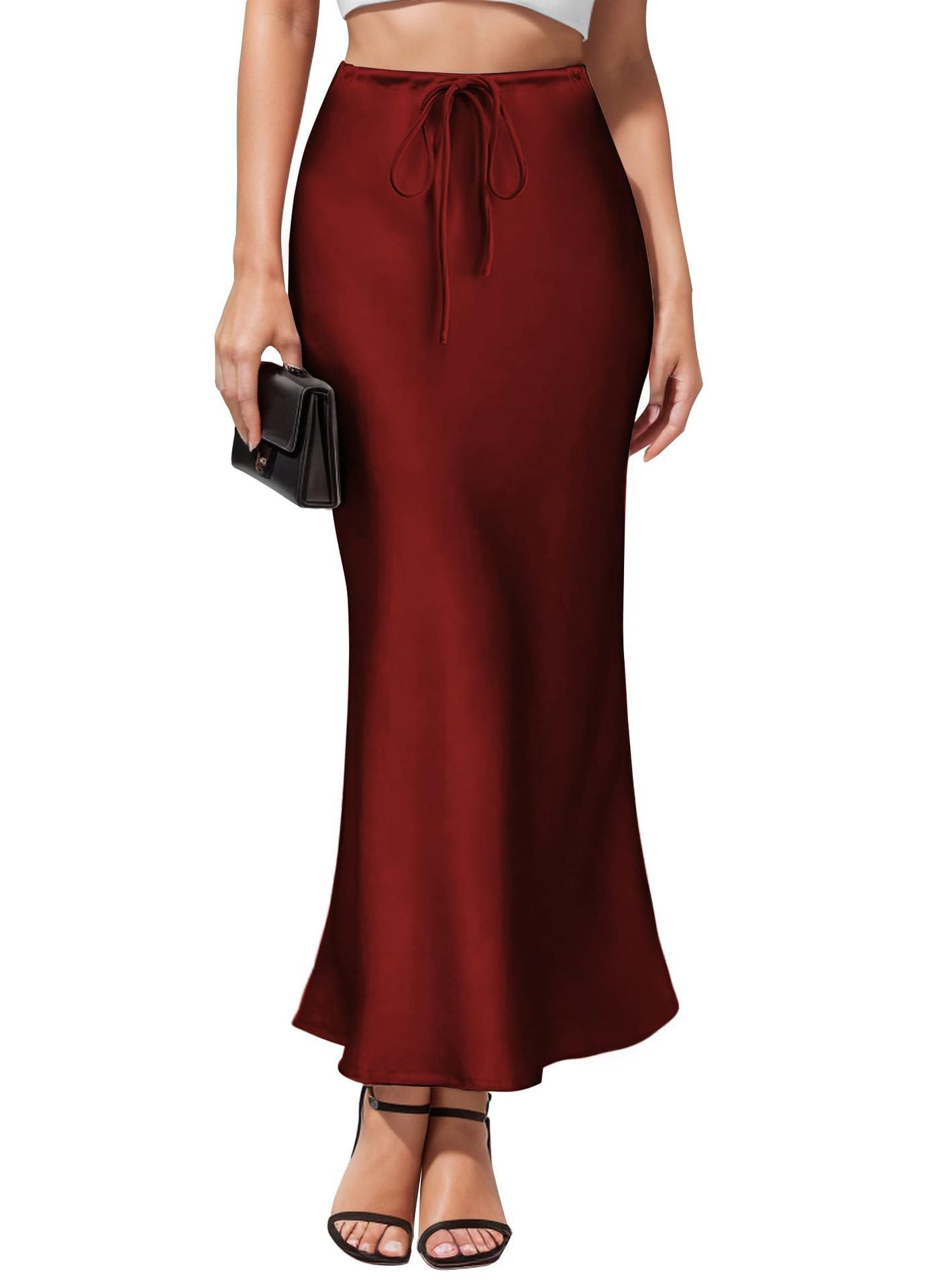 Elegant Acetate Satin Irregular Hem Skirt - Intellectual High-Waist Midi Design LONDYN UPBRINGING