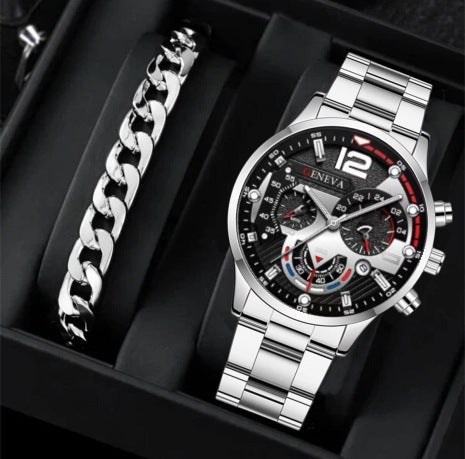 2PCS Men’s Quartz Watch & Bracelet Set – Steel Strip Fashion Business Watches, Perfect Valentine’s Gift LONDYN UPBRINGING