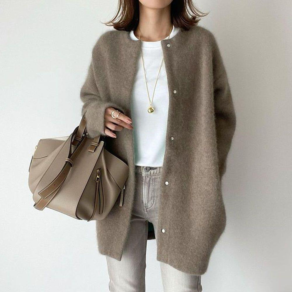 Single-Breasted Knit Cardigan - Women's Solid Color Autumn Sweater Jacket LONDYN UPBRINGING