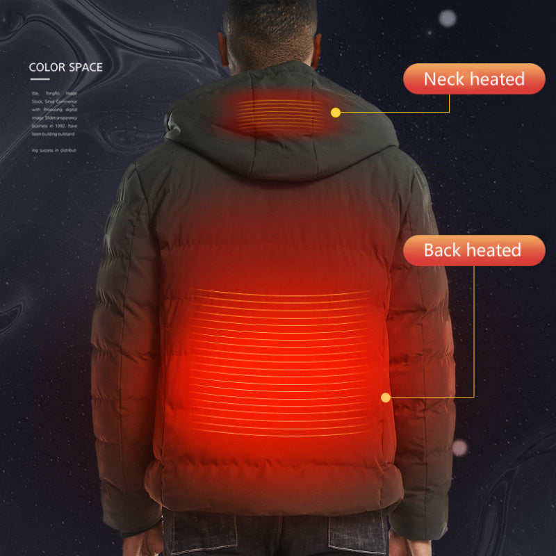 Unisex USB Heated Down Jacket – Smart Electric Cotton Coat with Hood for Winter Outdoor, Hiking & Ski Wear (Up to 7XL) LONDYN UPBRINGING