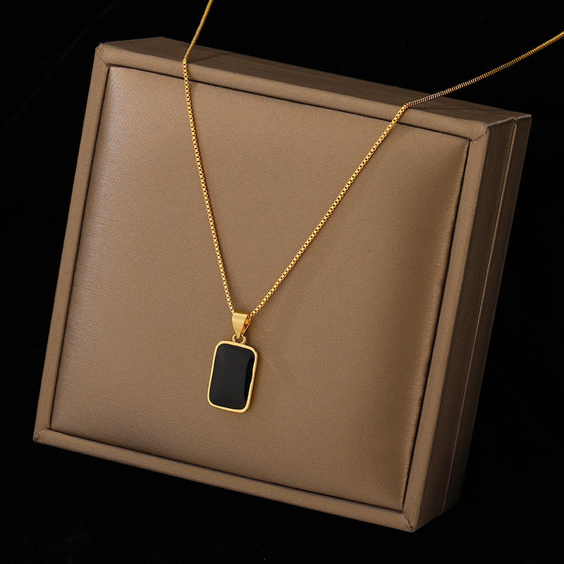 18K Gold Plated Titanium Steel Rectangular Pendant Necklace | Non-Fading Small Black Bar Jewelry for Men & Women LONDYN UPBRINGING