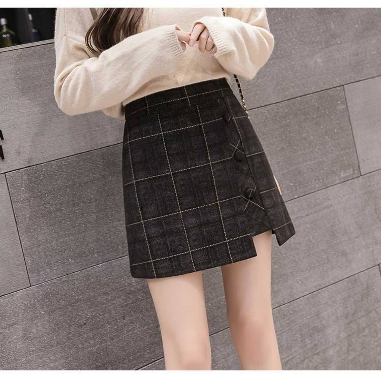 Plaid Woolen Irregular Mini Skirt for Women – High Waist Winter Short Skirt LONDYN UPBRINGING