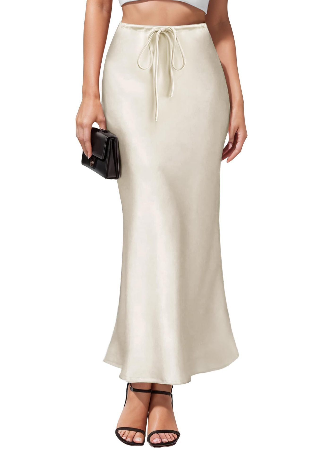 Elegant Acetate Satin Irregular Hem Skirt - Intellectual High-Waist Midi Design LONDYN UPBRINGING