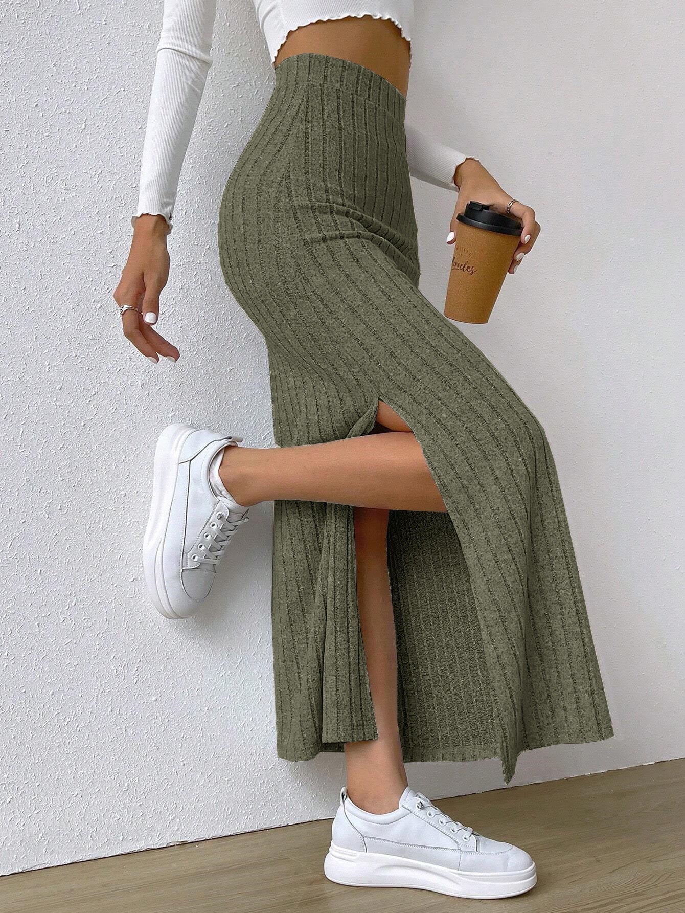 Knitted Maxi Skirt for Women | Spring High-Waist with Side Slit LONDYN UPBRINGING