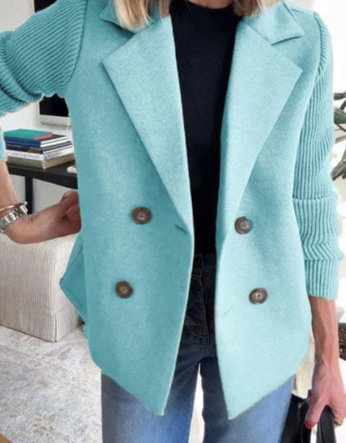 Women's Double-Breasted Lapel Coat with Knitted Sleeve Splicing: Fashion Outerwear Jacket LONDYN UPBRINGING