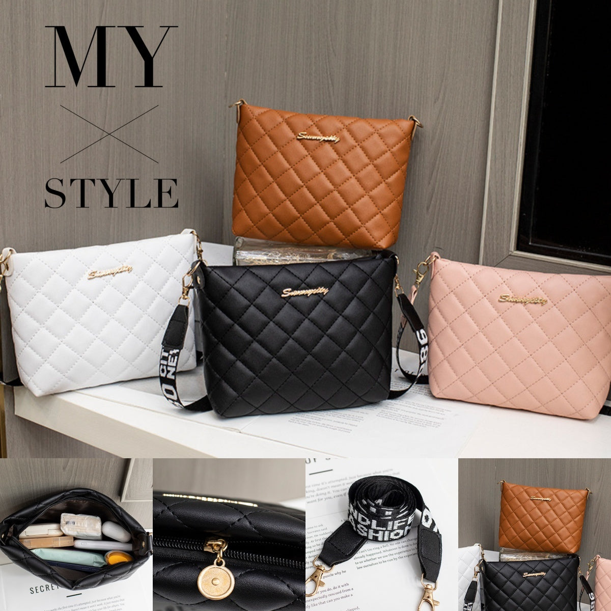 Quilted Embroidery Messenger Bag with Chain Strap | Women's Crossbody Purse LONDYN UPBRINGING