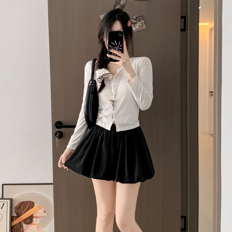 Women's High Waist Ruffle Bubble Skirt | Textured Crimp Gathered Slimming Mini/Midi LONDYN UPBRINGING