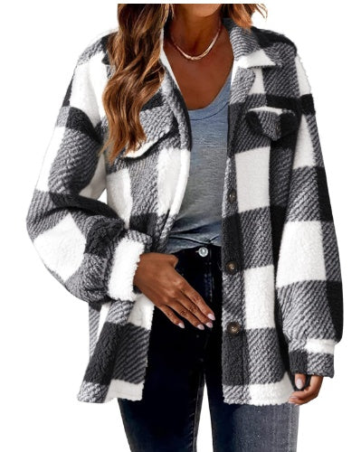 Women's Soft Sherpa Lamb Fleece Jacket: Button-Front Cozy Winter Teddy Coat LONDYN UPBRINGING