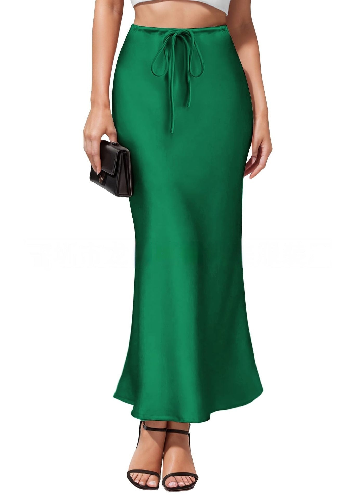 Elegant Acetate Satin Irregular Hem Skirt - Intellectual High-Waist Midi Design LONDYN UPBRINGING