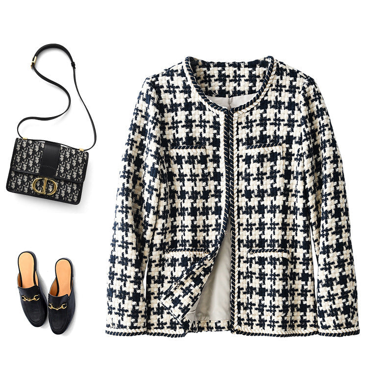 Women's Houndstooth Tweed Jacket – "Small Fragrance" Cropped Elegant Coat LONDYN UPBRINGING