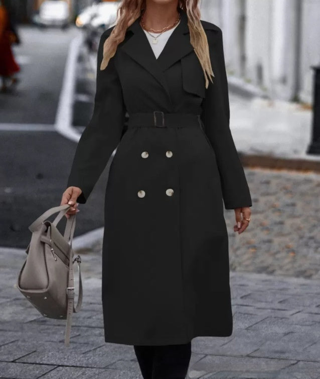 Women's Double-Breasted Trench Coat with Belt – Warm Winter Lapel Long Jacket LONDYN UPBRINGING