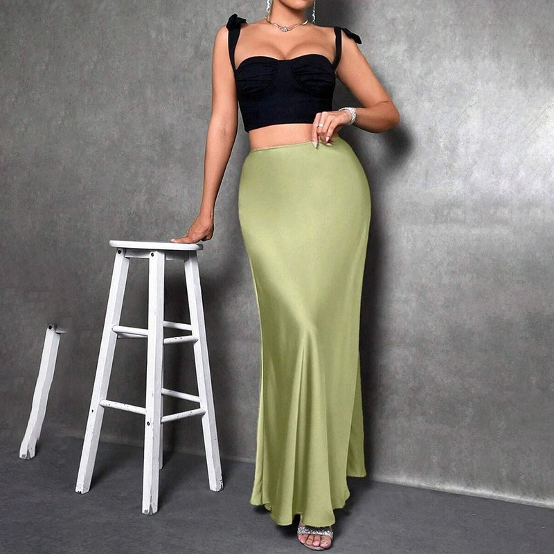 Elegant Satin Flared Midi/Maxi Skirt for Women: High Waist Cocktail & Wedding Guest Attire LONDYN UPBRINGING