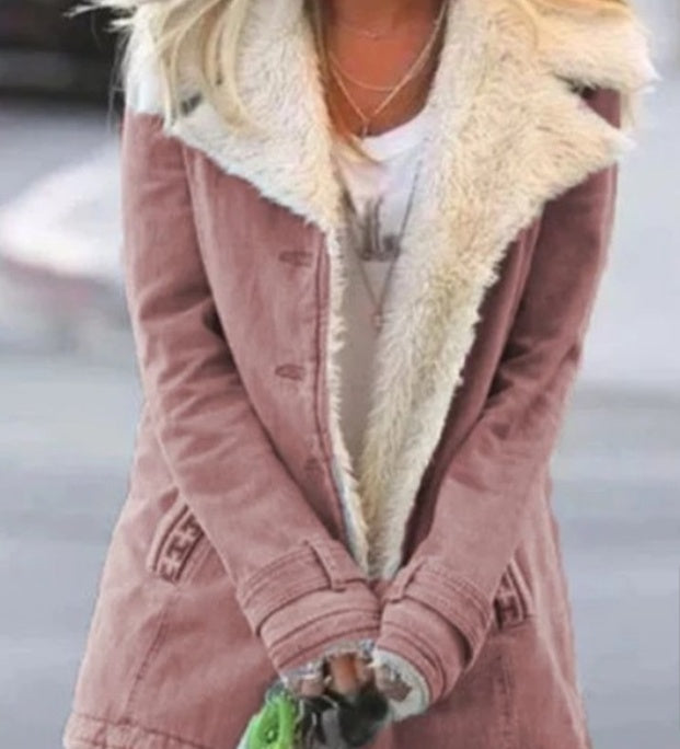 Women's Plus Size Warm Plush Coat - Button Lapel Composite Jacket LONDYN UPBRINGING