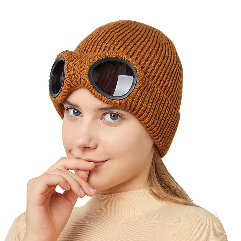 Unisex Knit Beanie with Built-in Windproof Goggles | Warm Wool Ear Protection Cap LONDYN UPBRINGING