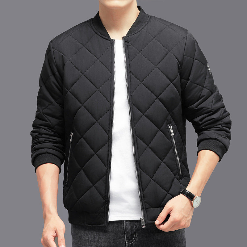 Men’s Rhombic-Stitched Cotton Baseball Jacket – Thickened Winter Coat for Casual & Stylish Outerwear LONDYN UPBRINGING