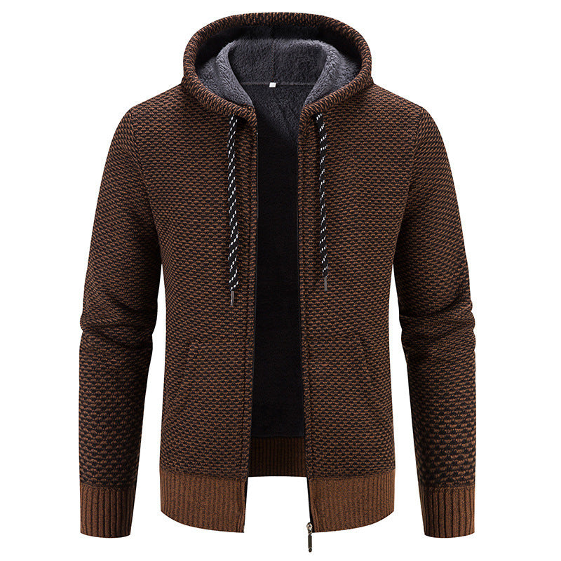 Men’s Winter Plush Hoodie Coat – Thick Warm Zipper Jacket with Drawstring Hood for Cozy Casual Daily Wear LONDYN UPBRINGING