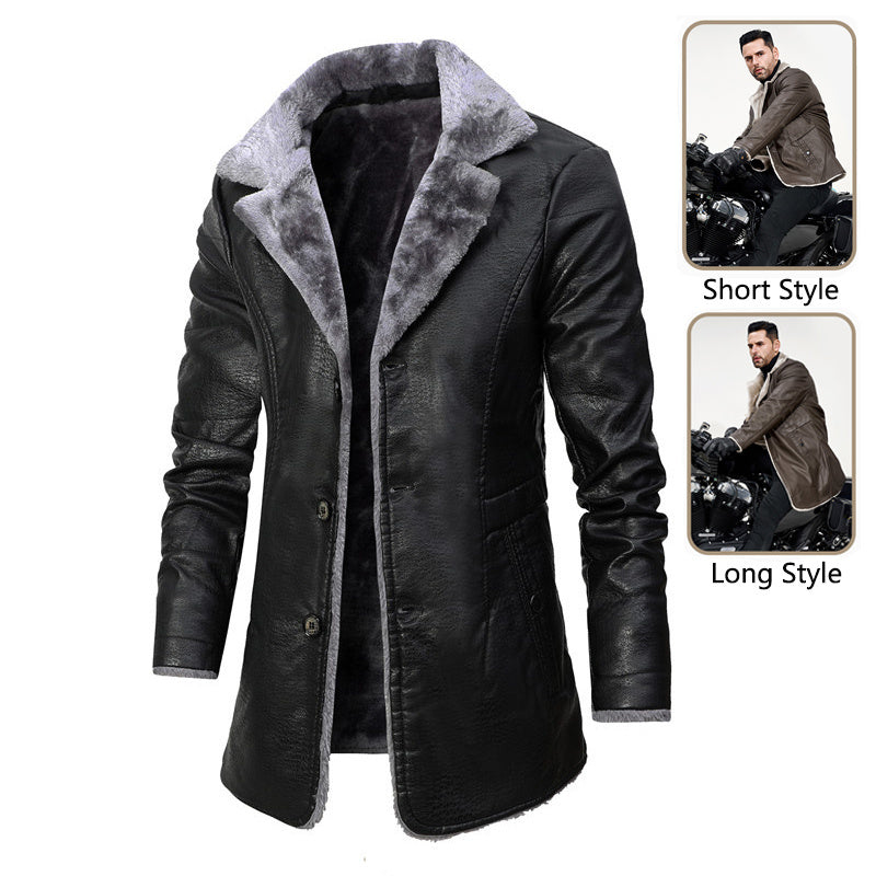 Men’s Plush Lapel Leather Jacket – Warm Fleece Winter Coat for Stylish & Cozy Wear LONDYN UPBRINGING