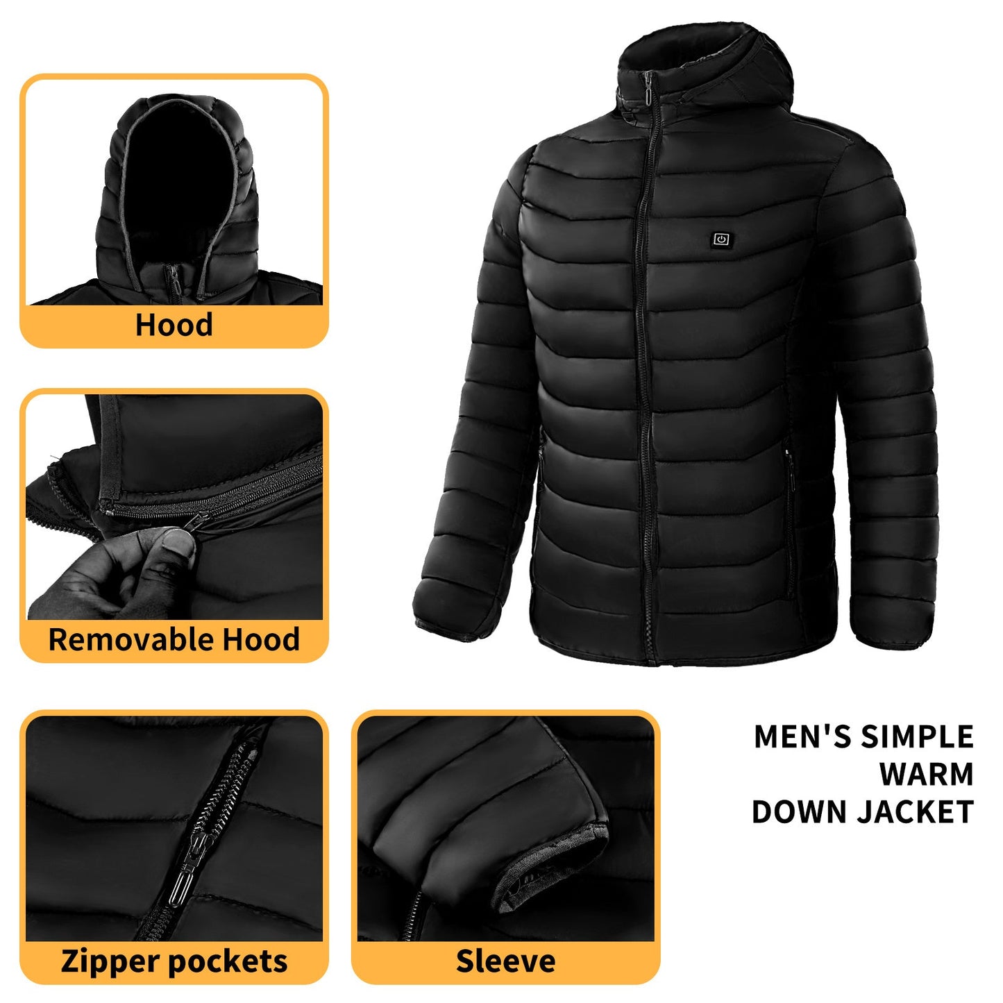 Men's Electric Heated Puffer Coat | 9-Zone | Insulated, Hooded Windbreaker LONDYN UPBRINGING