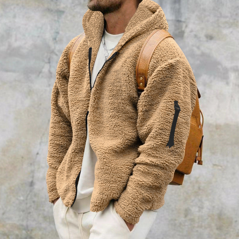 Men’s Plush Fleece Hooded Jacket – Double-Sided Warm Zipper Coat for Autumn & Winter Outdoor Casual Wear LONDYN UPBRINGING