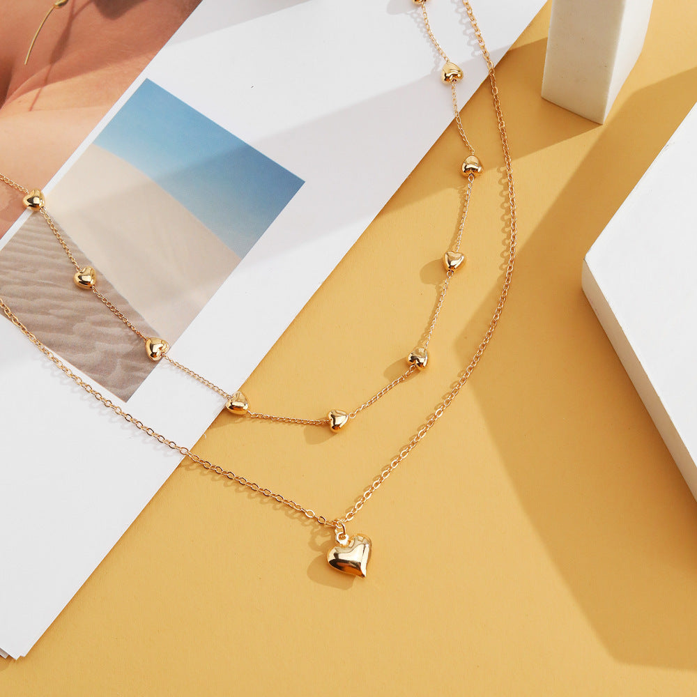 Double-layer Heart Pendant Fine Chain Necklace For Women Multilayer Gold Color Metal Necklaces Fashion Jewelry Accessories LONDYN UPBRINGING