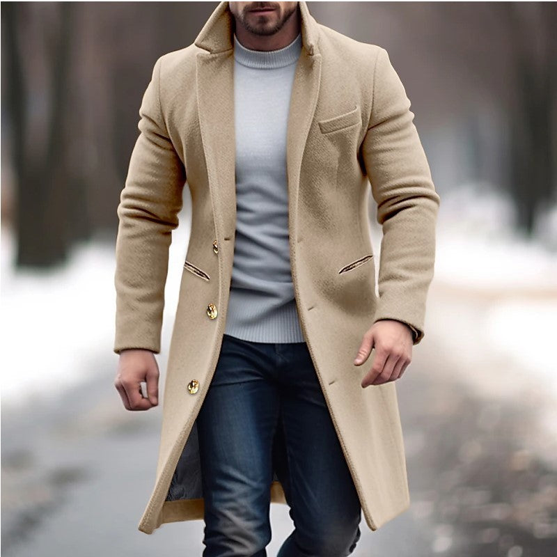Men’s Winter Lapel Trench Coat – Single-Breasted Jacket with Pockets for Casual Outerwear & Stylish Comfort LONDYN UPBRINGING