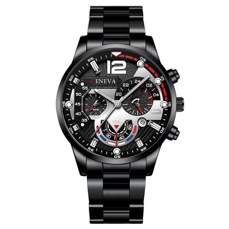 2PCS Men’s Quartz Watch & Bracelet Set – Steel Strip Fashion Business Watches, Perfect Valentine’s Gift LONDYN UPBRINGING