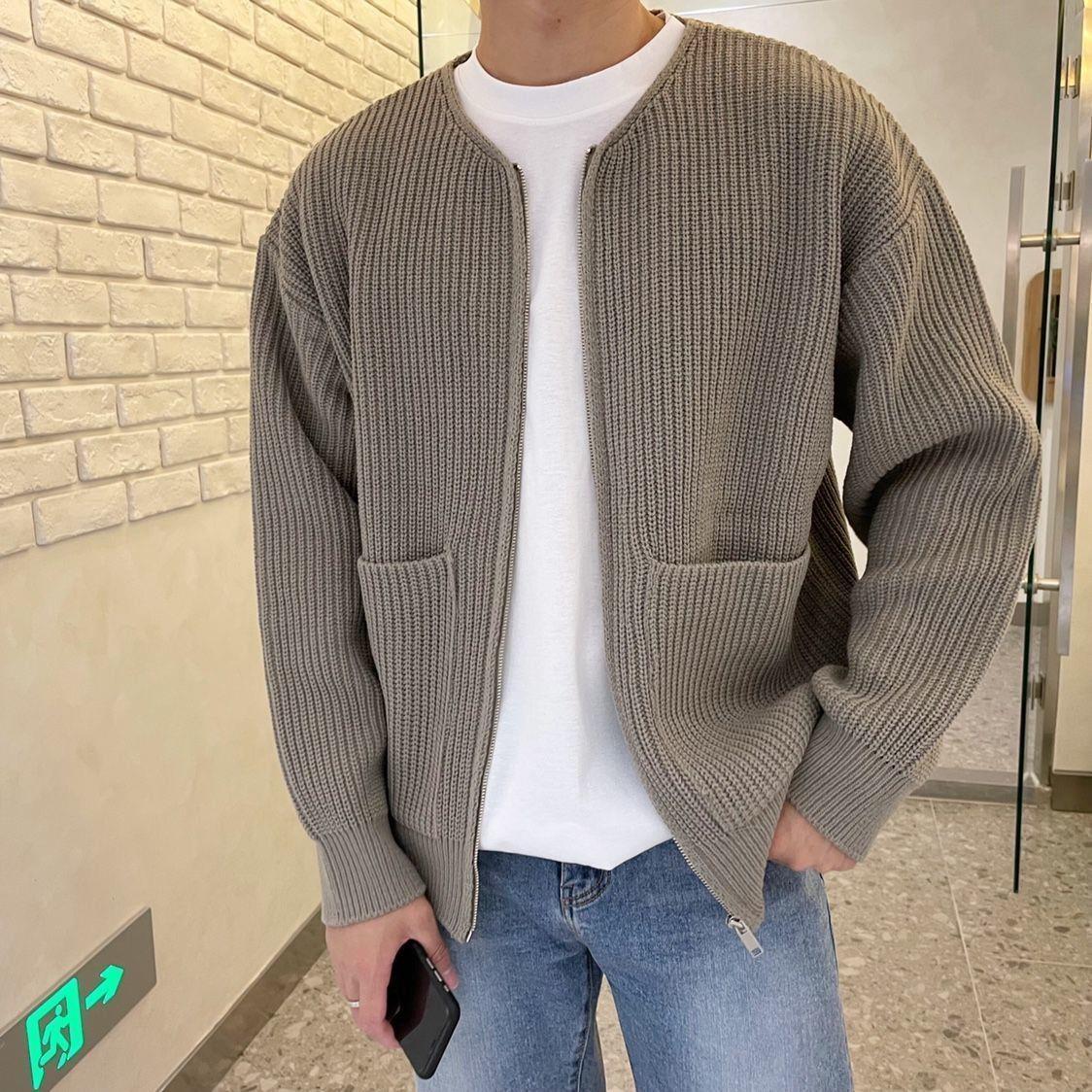 Men's Lined Full-Zip Knit Cardigan Jacket with Pockets - All-Season Comfort LONDYN UPBRINGING
