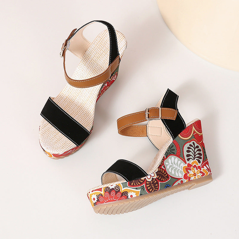 Embroidered Flower Wedge Sandals | Women's Summer Platform Buckle Shoes LONDYN UPBRINGING