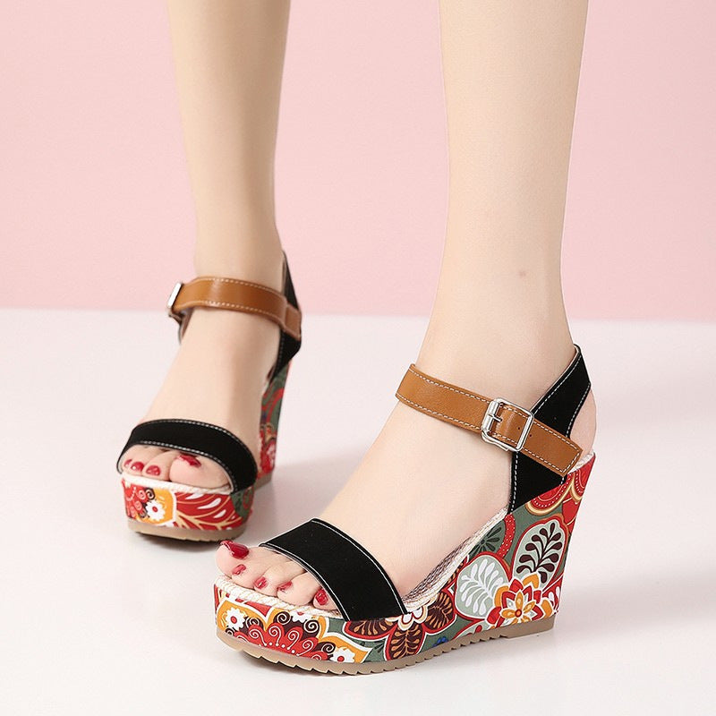 Embroidered Flower Wedge Sandals | Women's Summer Platform Buckle Shoes LONDYN UPBRINGING