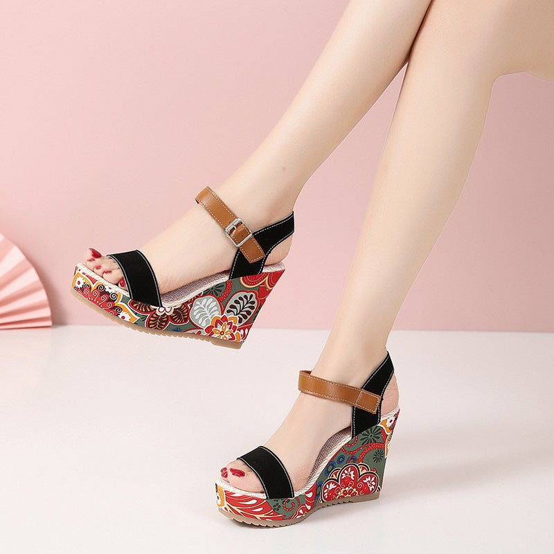 Embroidered Flower Wedge Sandals | Women's Summer Platform Buckle Shoes LONDYN UPBRINGING