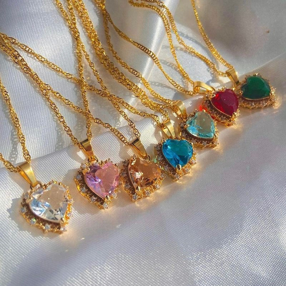 INS Style Colorful Rhinestone Heart Necklace | Personalized Gold Love Clavicle Chain for Valentine's Day LONDYN UPBRINGING