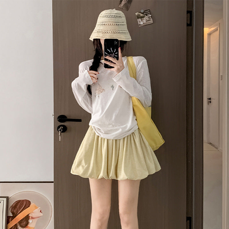Women's High Waist Ruffle Bubble Skirt | Textured Crimp Gathered Slimming Mini/Midi LONDYN UPBRINGING