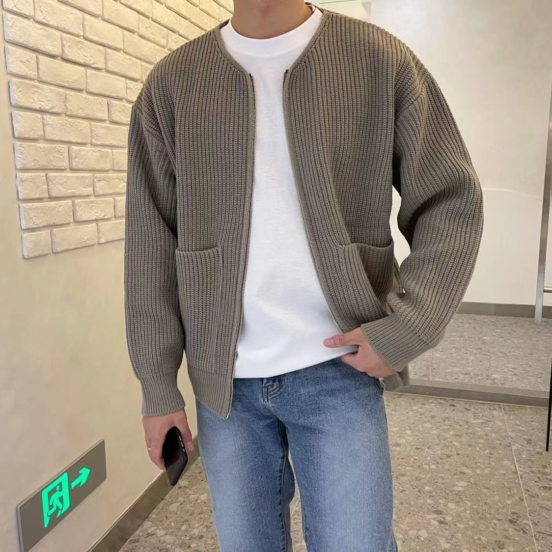 Men's Lined Full-Zip Knit Cardigan Jacket with Pockets - All-Season Comfort LONDYN UPBRINGING