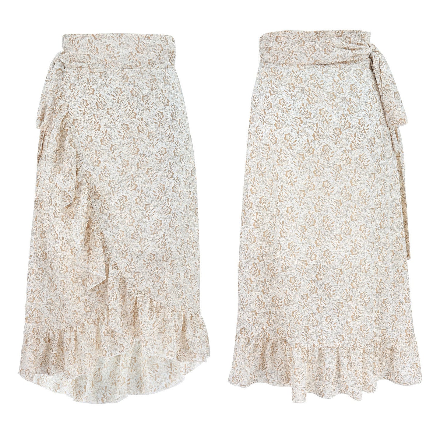 Woman Skirts High Waist Fashion Long Black Knotted Tied Wrap Floral Ruffle Chiffon A-Line Split Skirt Spring Summer Clothes LONDYN UPBRINGING