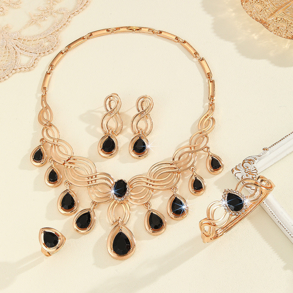 Statement Black Resin & Gold Jewelry Set | Exaggerated Necklace, Earring, Ring & Bracelet Suite LONDYN UPBRINGING