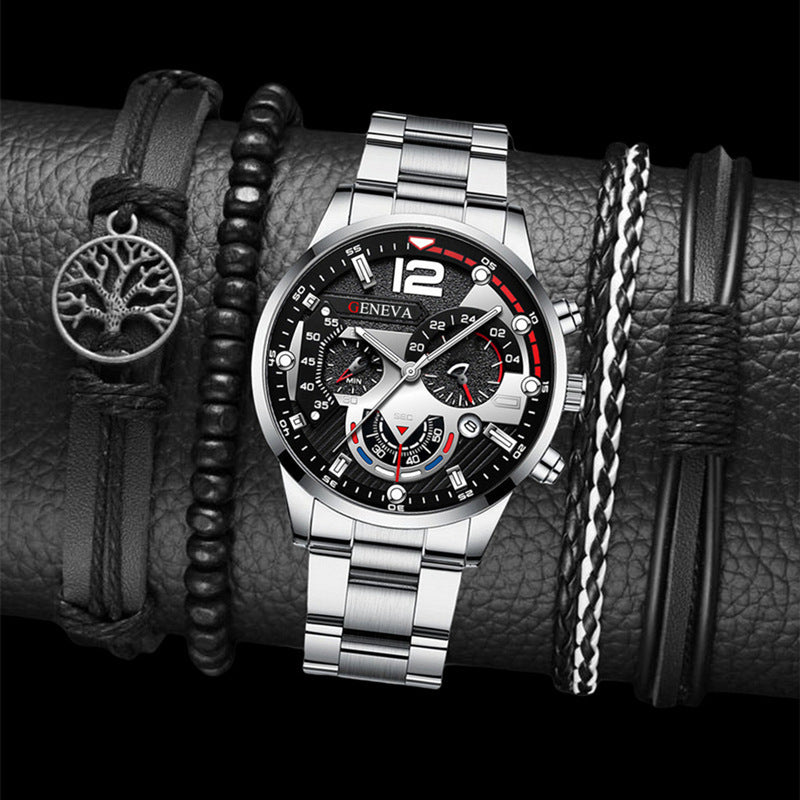 2PCS Men’s Quartz Watch & Bracelet Set – Steel Strip Fashion Business Watches, Perfect Valentine’s Gift LONDYN UPBRINGING