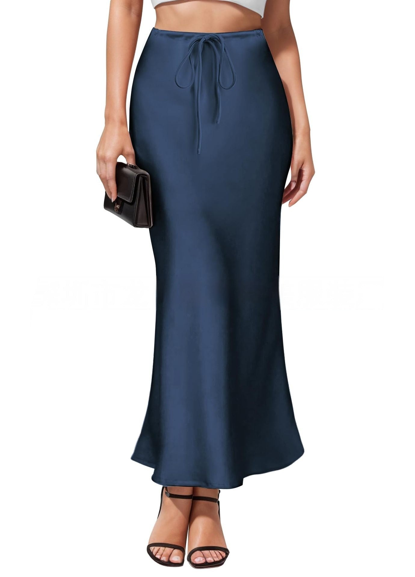 Elegant Acetate Satin Irregular Hem Skirt - Intellectual High-Waist Midi Design LONDYN UPBRINGING