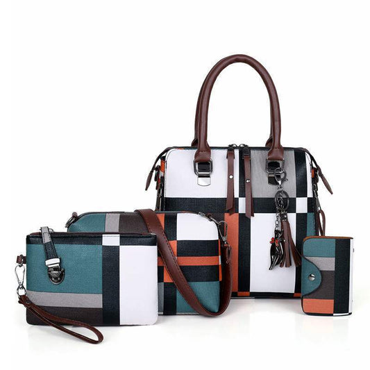 4-in-1 Luxury Plaid Handbag Set for Women – Designer Tote, Crossbody, Shoulder & Clutch Bags LONDYN UPBRINGING