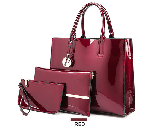 3-Piece Shiny Leather Handbag Set for Women – Stylish Tote, Shoulder & Crossbody Bags LONDYN UPBRINGING