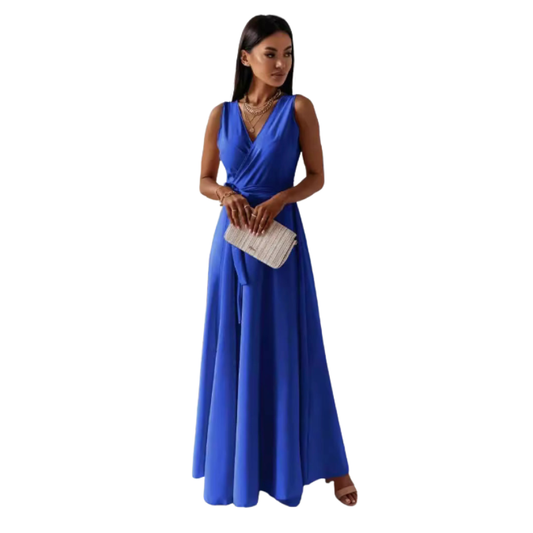 Londyn Women V-Neck Belted Maxi Dress - Sleeveless Evening & Party Wear LONDYN UPBRINGING
