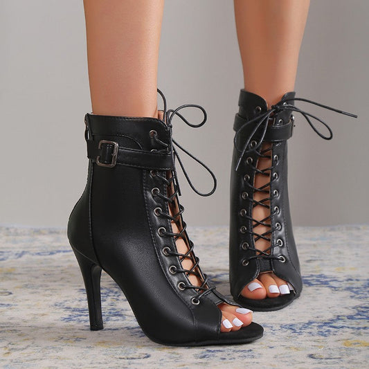 Women's Peep Toe Lace-Up High Heel Sandals | Back Zipper Closure LONDYN UPBRINGING