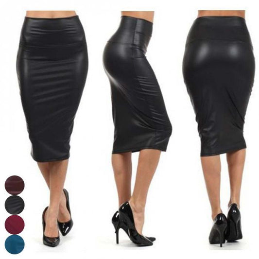 Womens Faux Leather Pencil Skirt: High Waist Bodycon for Office LONDYN UPBRINGING